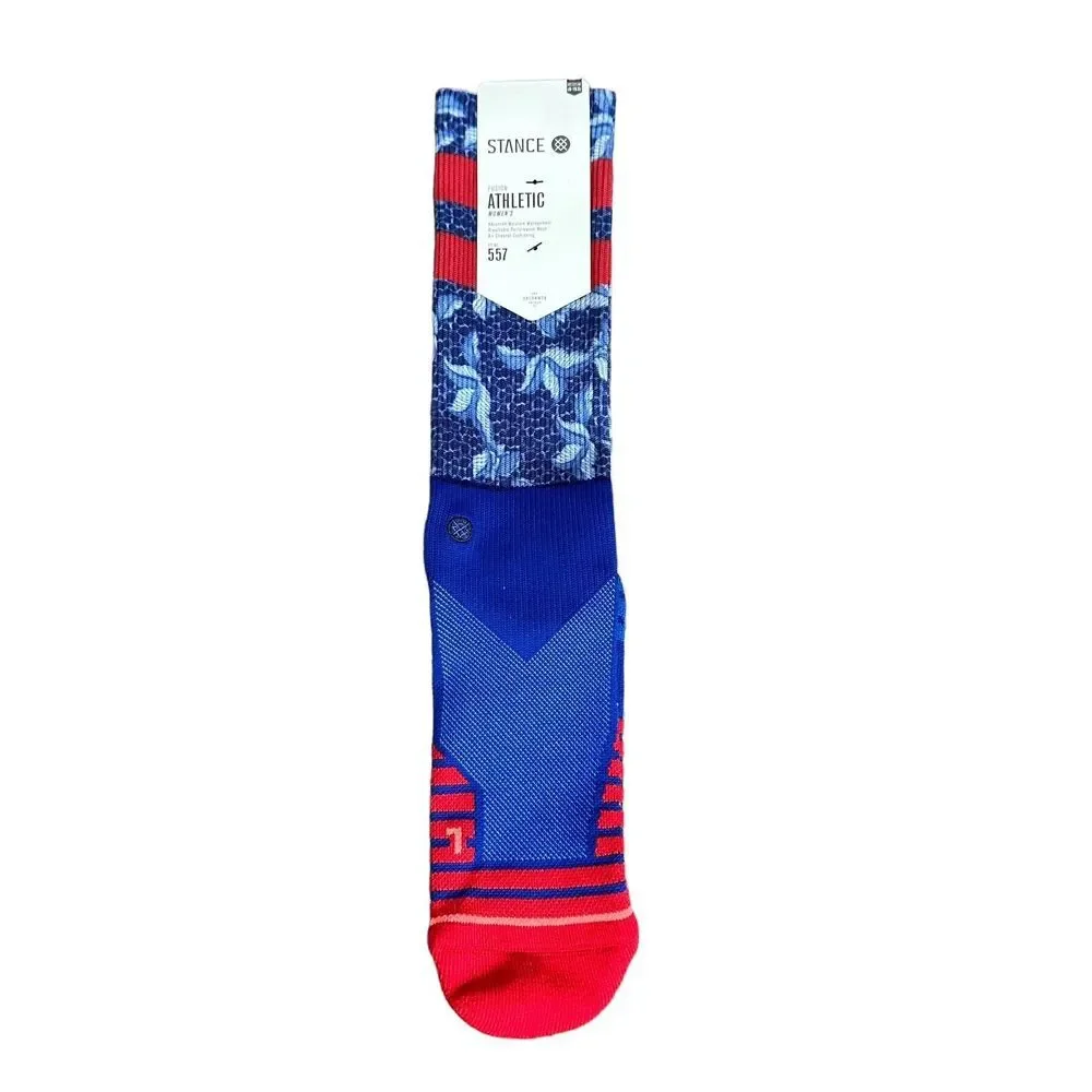 Stance Fusion Crew Height‎ Blue Red Stripes Mesh Socks Size M (8 - 10.5)